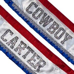Beyoncé Cowboy Carter Inspired Handmade Rhinestone Sash - Red, White & Blue